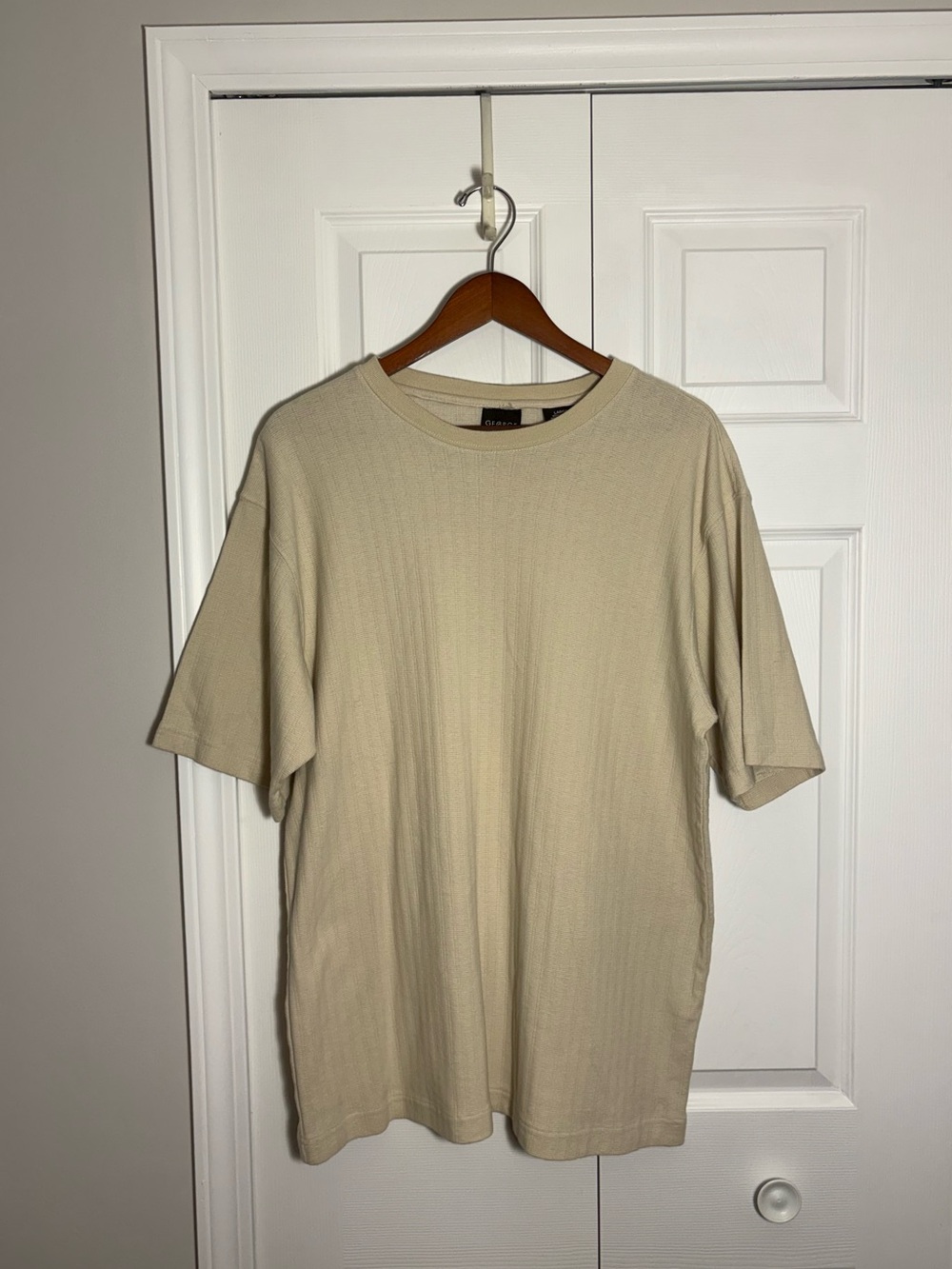 Vintage George Beige Striped Short Sleeve Shirt Men’s L 100% Cotton